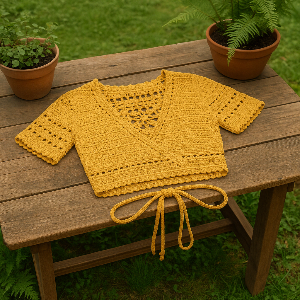 Crochet Wrap Top Pattern – Handmade Lacey Boho Crop Top with Customizable Sleeves | PDF Crochet Pattern for Beginners to Intermediate.