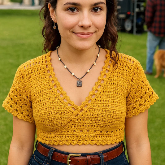 Crochet Wrap Top Pattern – Handmade Lacey Boho Crop Top with Customizable Sleeves | PDF Crochet Pattern for Beginners to Intermediate.