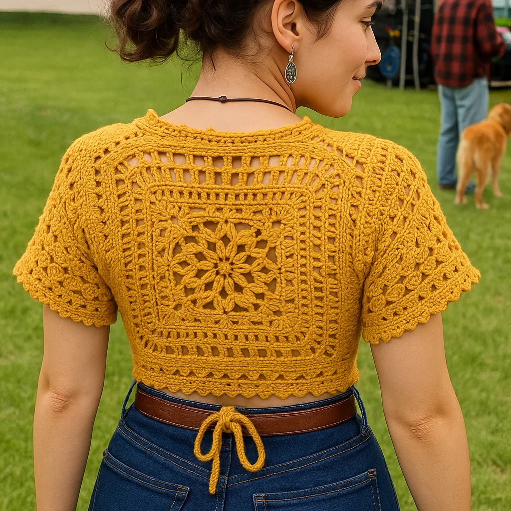 Crochet Wrap Top Pattern – Handmade Lacey Boho Crop Top with Customizable Sleeves | PDF Crochet Pattern for Beginners to Intermediate.