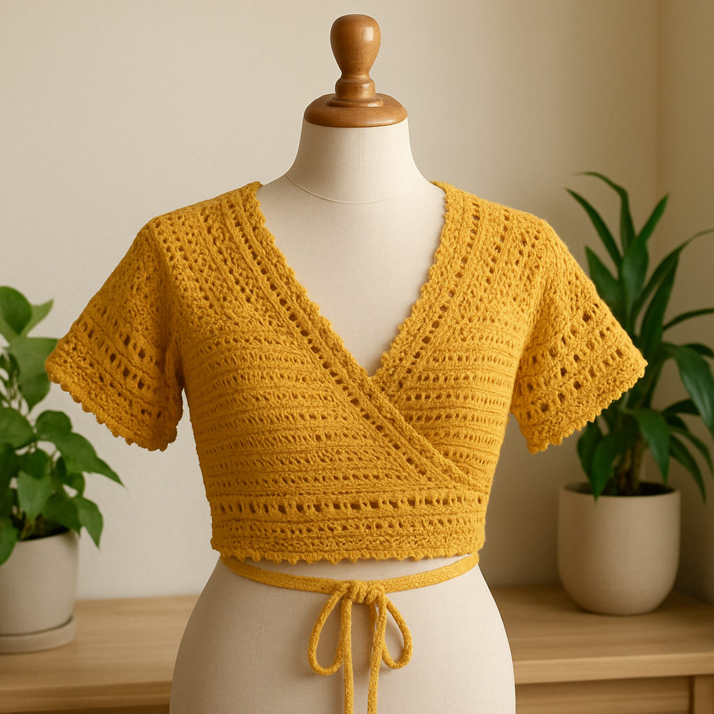 Crochet Wrap Top Pattern – Handmade Lacey Boho Crop Top with Customizable Sleeves | PDF Crochet Pattern for Beginners to Intermediate.