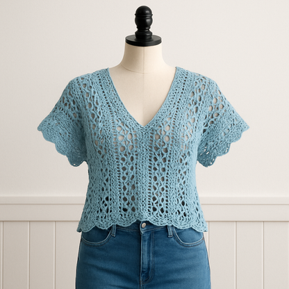 Castaway Tunic Crochet Pattern PDF | Summer Crochet Top, Lacy V-Neck Blouse, Boho Beach Cover Up, DIY Crochet Shirt Pattern